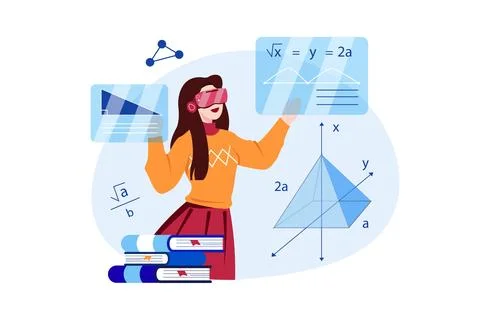 Girl Enjoying Study Using VR Tech Stock Illustration