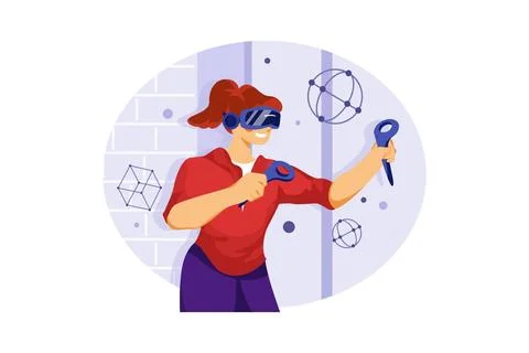 Girl enjoying study using VR tech Stock Illustration