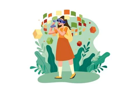 Girl enjoying study using VR tech Stock Illustration