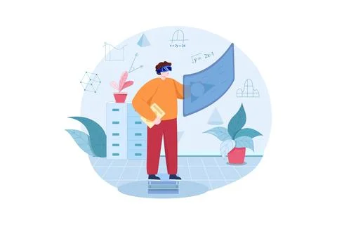 Girl Enjoying Study Using VR Tech Illustrazione stock