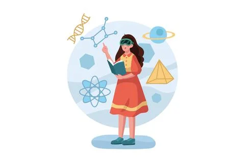 Girl enjoying study using VR tech Stock Illustration