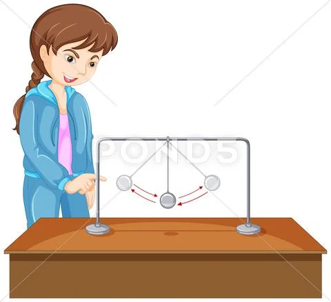 Girl experiment with gravity ball Stock Illustration