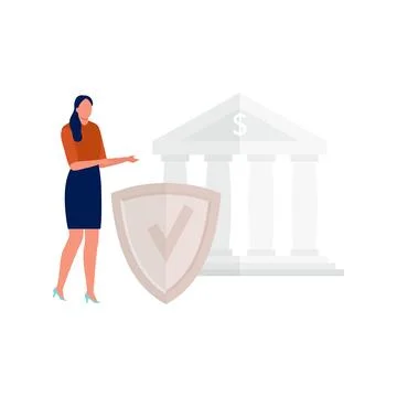 The girl is explaining about the security of bank building. 스톡 일러스트