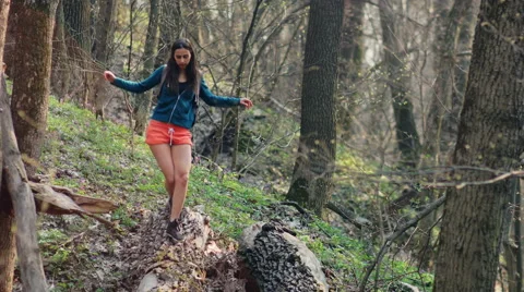 Girl Exploring Forest Stock Footage 49764020