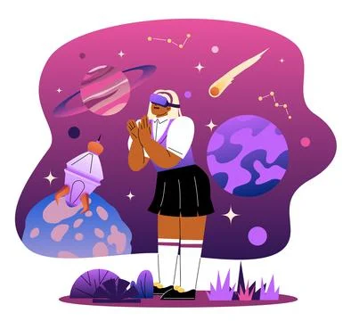 Girl exploring space with VR headset. Vector illustration Stock Illustration