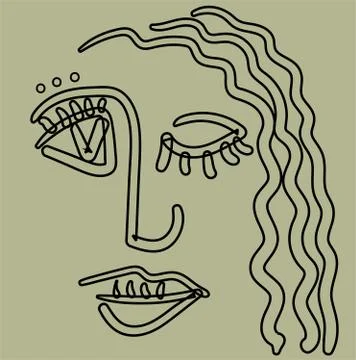 Girl face in basic cubism outline style. Stock Illustration