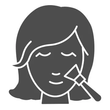 Girl face with brush solid icon, Cosmetology concept, making makeup sign on Stock Illustration
