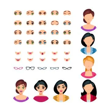 Girl Face Emotions Constructor Stock Illustration