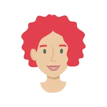Girl face flat. Friendly young woman with short curly red hair. Hand drawn .. Illustrazione stock