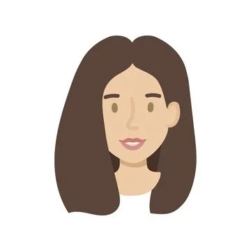 Girl face flat. Friendly young woman with long dark hair. Hand drawn vector.. Stock-Illustration
