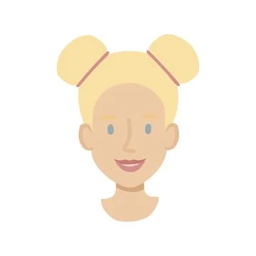 Girl face flat. Friendly young woman with blond hair in two buns. Hand drawn  Stock-Illustration