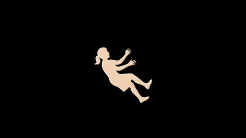 Girl falling and dissolving into pixels on black background Stock Footage 321728364
