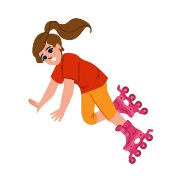 Girl falling rollerblading while learning new sport Stock Illustration