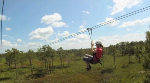Girl on fast zip line Stock Footage 46593590