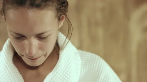 Girl Feeling Relaxed in a sauna Stock Footage 59094341