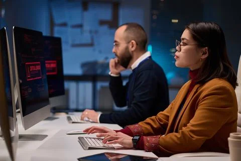 Girl as Female Computer Programmer Stock Photos