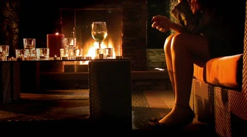 Girl by the Fire Stock Footage 10755456