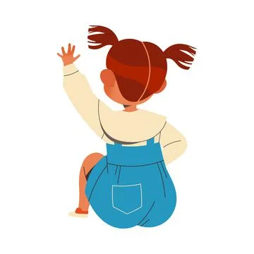 Girl First Grader Having Lesson Sitting and Raising Hand Vector Illustration Stock Illustration