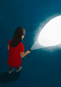 Girl with flashlight in dark Stock Illustration