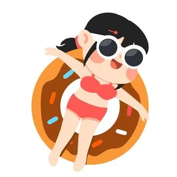 Girl Floating on Donut Pool Float Stock Illustration