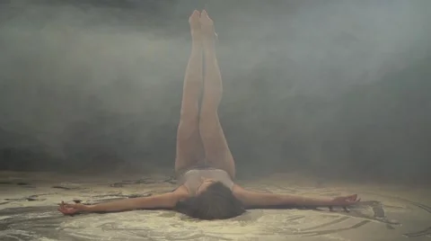 Girl in flour, circle feet Stock Footage 59709148