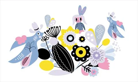 Girl in the flower garden element pattern Stock Illustration