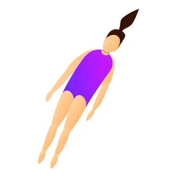 Girl fly in pool icon, cartoon style Stock Illustration