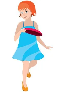 Girl with a flying disk Stock Illustration