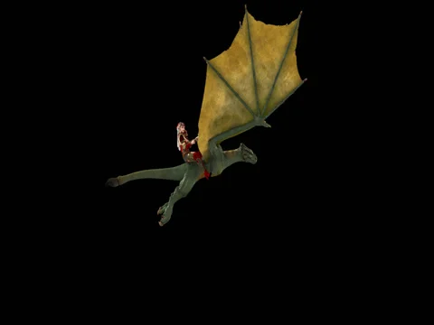 Girl flying on a dragon,loop, animation, Alpha channel Stock Footage
