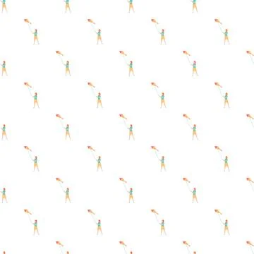 Girl flying kite seamless pattern representing childhood fun Stock Illustration