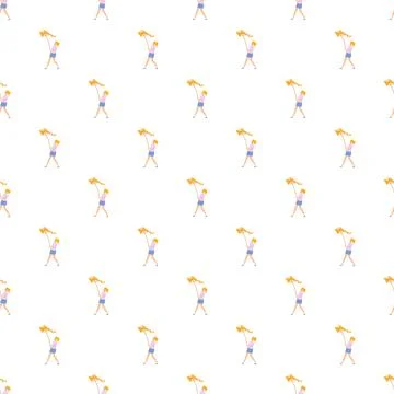 Girl flying kite seamless pattern design background Stock Illustration