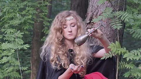 Girl in the forest Stock Footage 93239081