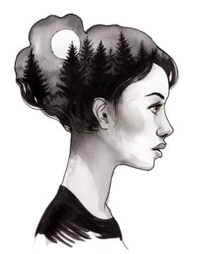 Girl with a forest Illustrazione stock