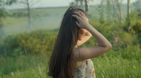 Girl in forest looking back Stock Footage 58196638