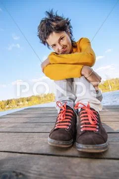 Girl frightens of kind Stock Photos