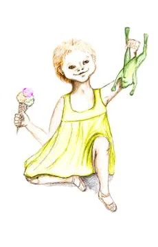 Girl with frog Stock Illustration
