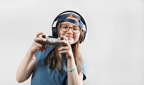 Girl with gamepad Stock Photos