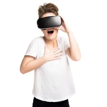 Girl getting experience using VR glasses of virtual reality 写真素材