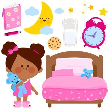 Girl getting ready to sleep. Vector illustration collection Stock Illustration