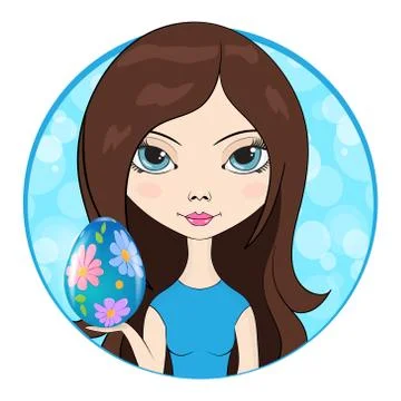 Girl give an Easter egg decorated with flowers Ilustração Stock