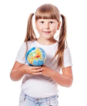 Girl with globe Stock Photos