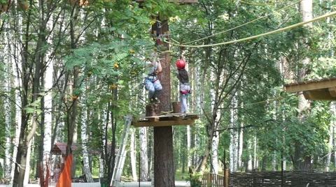 Girl goes down on a rope from a tree Stock Footage 68758352