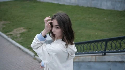 Girl is going down stairs Video stock 91893585