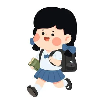 Girl Going to School With Backpack and Book Stock Illustration