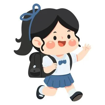 Girl Going to School With Backpack Happily Stock Illustration