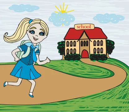 Girl going to school Ilustración de archivo