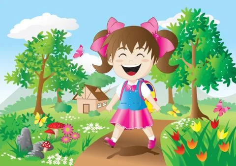 Girl is going to school. Stock Illustration