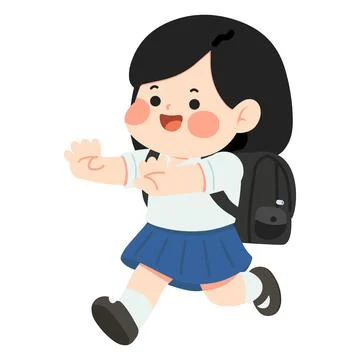 Girl Going To School Walking With Backpack Stock Illustration