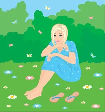 Girl on a grass Stock Illustration