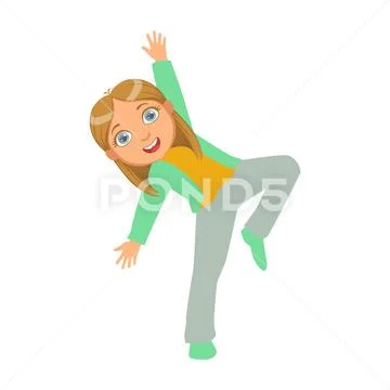 Girl In Green Jacket Dancing Breakdance Performing On Stage, School Showcase Stock Illustration